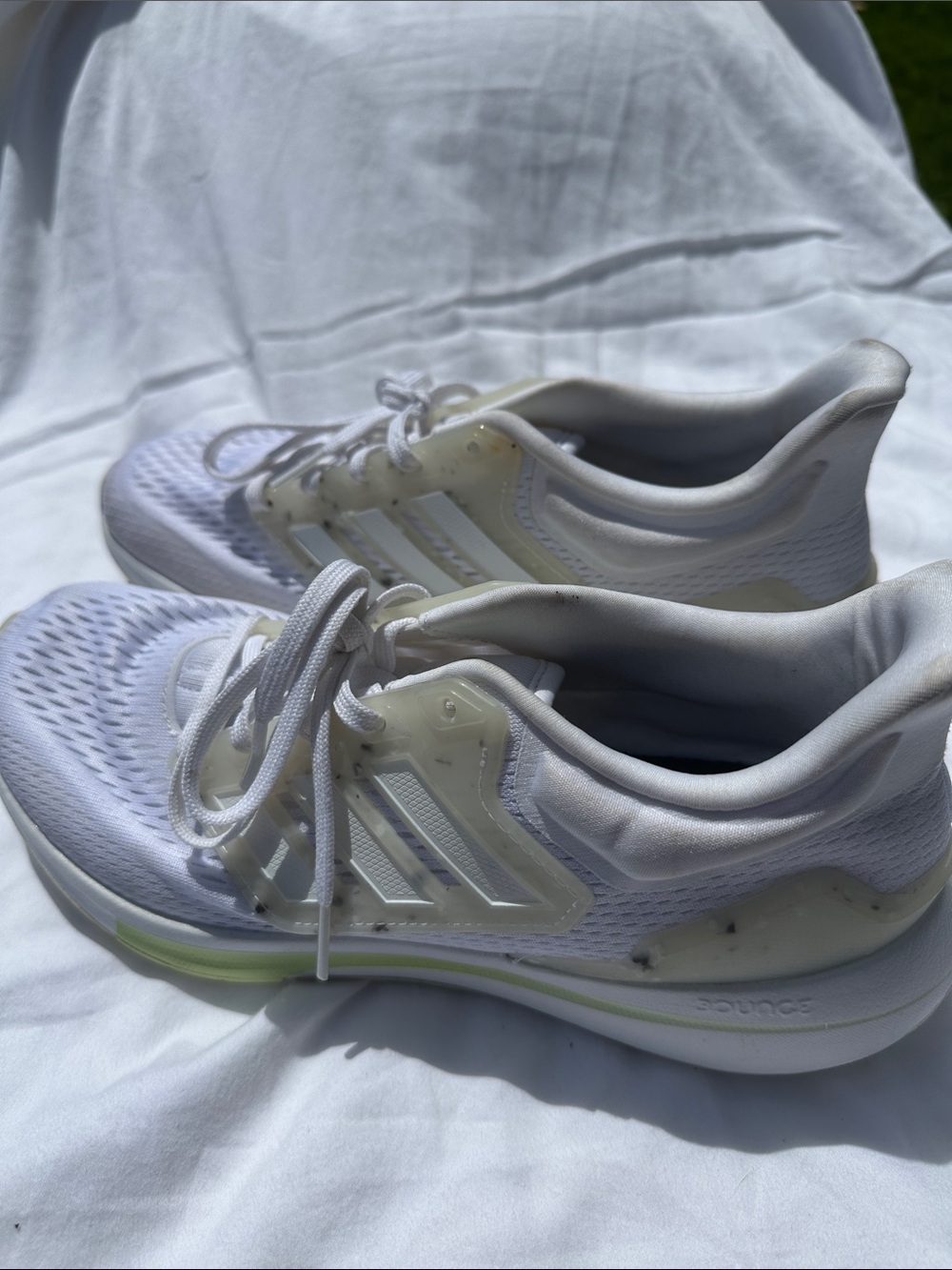 adidas Women’s White with Neon Yellow Athletic Running Shoes